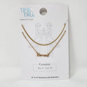 Time and Tru Gemini Necklace Set 16" & 18" Gold Tone With Extenders
